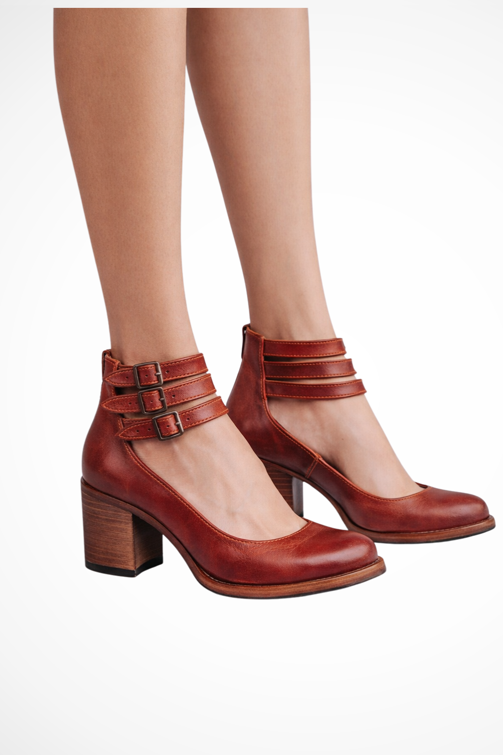 Women's Strappy Ankle Strap Block Heels with Buckles – Closed Toe Smart Casual Shoes