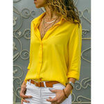 Women's Collared Button-Up Blouse with Long Sleeves – Lightly Fitted Classic Shirt for Work