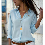 Women's Collared Button-Up Blouse with Long Sleeves – Lightly Fitted Classic Shirt for Work