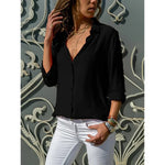 Women's Collared Button-Up Blouse with Long Sleeves – Lightly Fitted Classic Shirt for Work