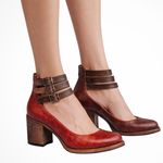 Women's Strappy Ankle Strap Block Heels with Buckles – Closed Toe Smart Casual Shoes