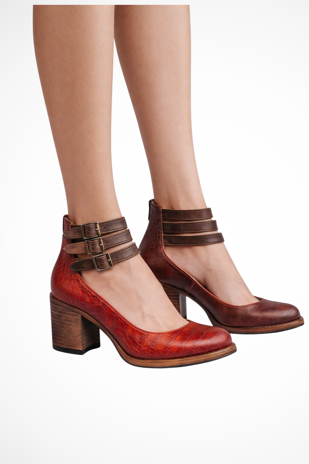 Women's Strappy Ankle Strap Block Heels with Buckles – Closed Toe Smart Casual Shoes
