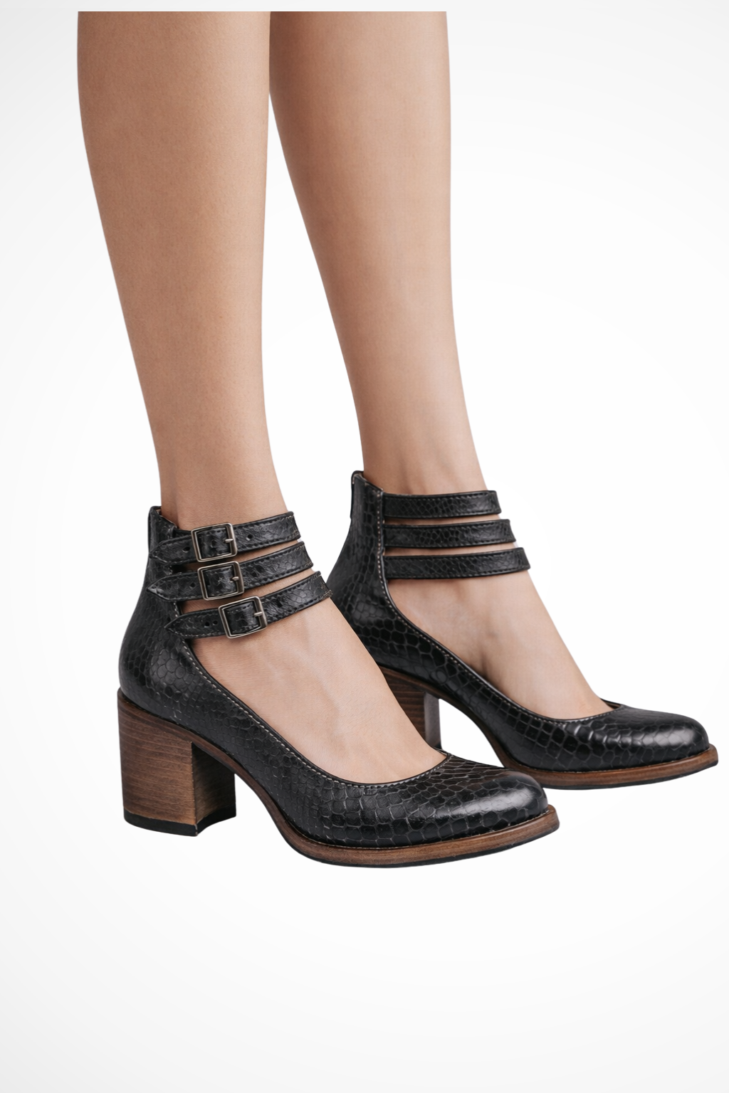 Women's Strappy Ankle Strap Block Heels with Buckles – Closed Toe Smart Casual Shoes