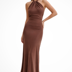 Women's Halter Neck Twist Knot Bodycon Maxi Dress – Open Back Wedding Guest & Formal Dress