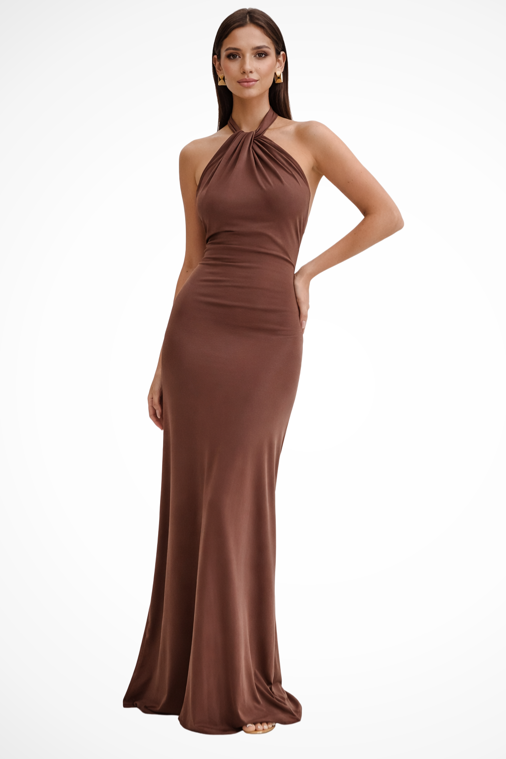 Women's Halter Neck Twist Knot Bodycon Maxi Dress – Open Back Wedding Guest & Formal Dress