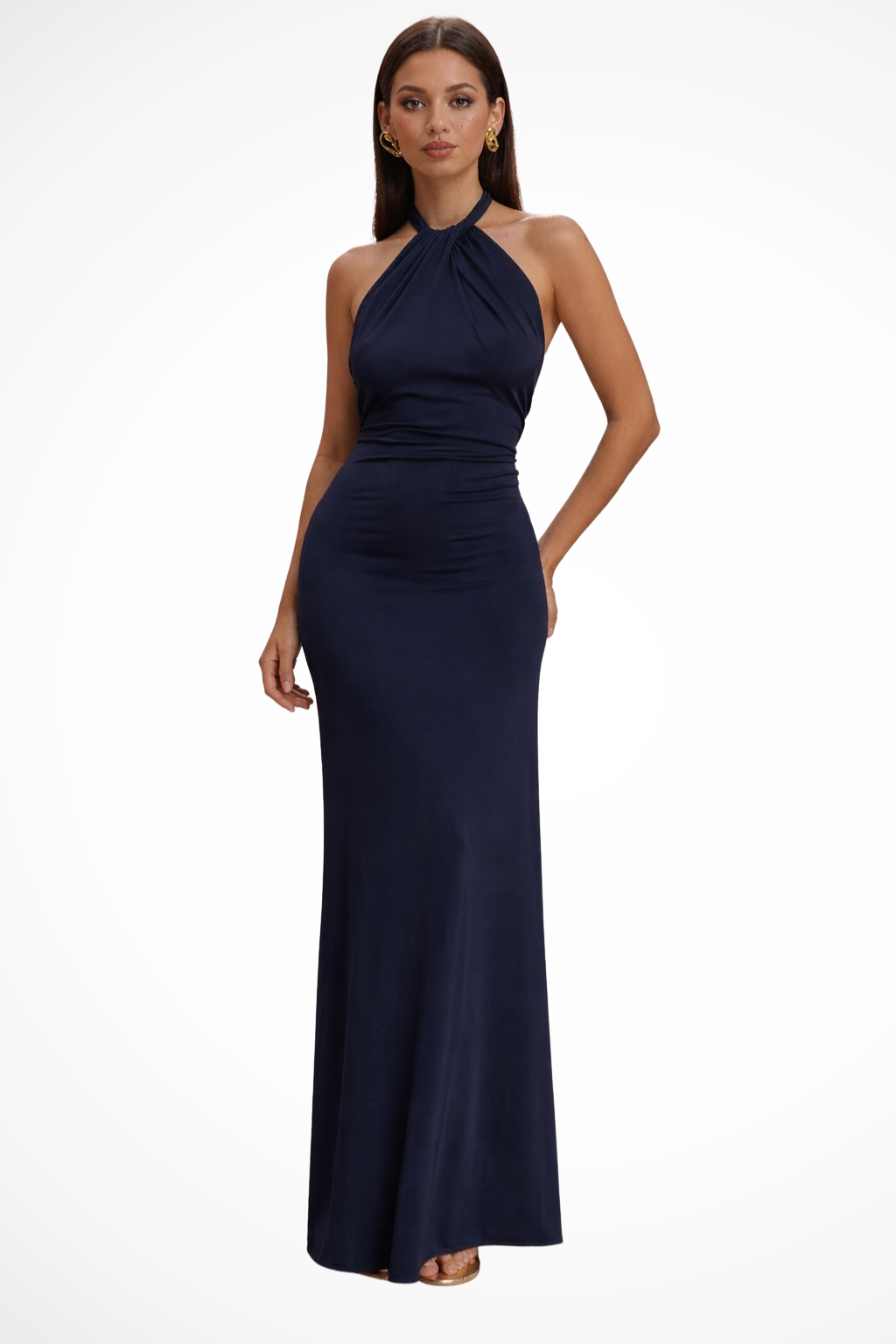 Women's Halter Neck Twist Knot Bodycon Maxi Dress – Open Back Wedding Guest & Formal Dress