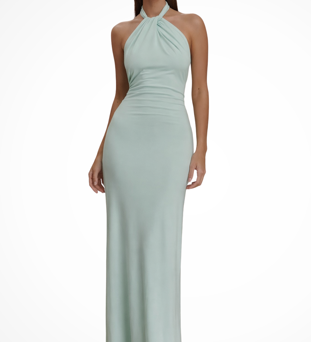 Women's Halter Neck Twist Knot Bodycon Maxi Dress – Open Back Wedding Guest & Formal Dress
