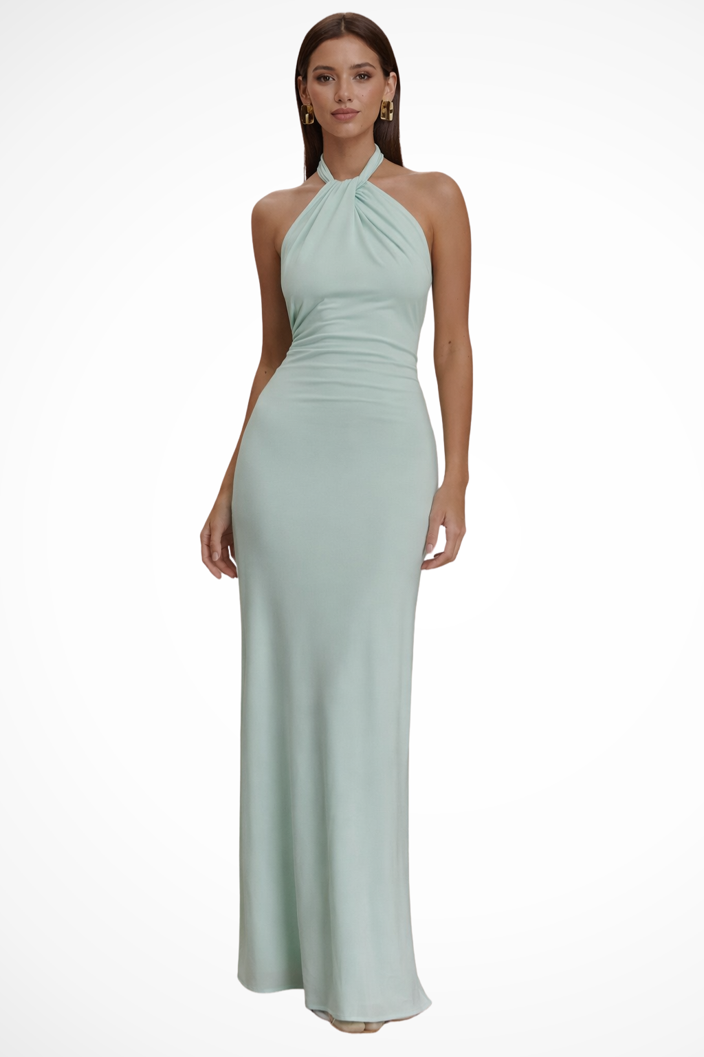 Women's Halter Neck Twist Knot Bodycon Maxi Dress – Open Back Wedding Guest & Formal Dress