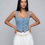 Women's Sleeveless Corset-Inspired Crop Top – Fitted Polyester Top for Evenings Out