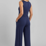 Women's Sleeveless Round Neck Wide Leg Jumpsuit with Pockets – Relaxed Summer Jumpsuit