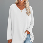 Women's V Neck Long Sleeve Top – Loose Fit Pull-On Everyday Top for Work & Weekend