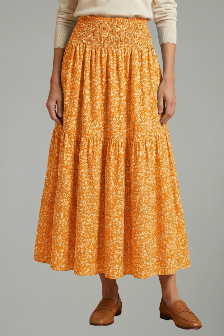 Women's Floral Skirt with Elastic Waistband – Lightweight Flowing Pull-On Summer Skirt