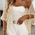 Women's Short Sleeve Crochet Cardigan – Open-Front Cropped Summer Cover-Up