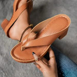 Women's Metallic Toe Post Block Heel Sandals – Casual Summer Flip Flop Style Sandals