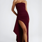 Women's Strapless Twisted Bodice Maxi Dress with High Slit – Formal Evening and Wedding Guest Gown