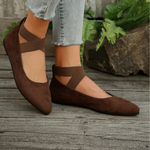Women's Pointed Toe Ballet Flats with Cross Ankle Straps – Matte Everyday Flat Shoes
