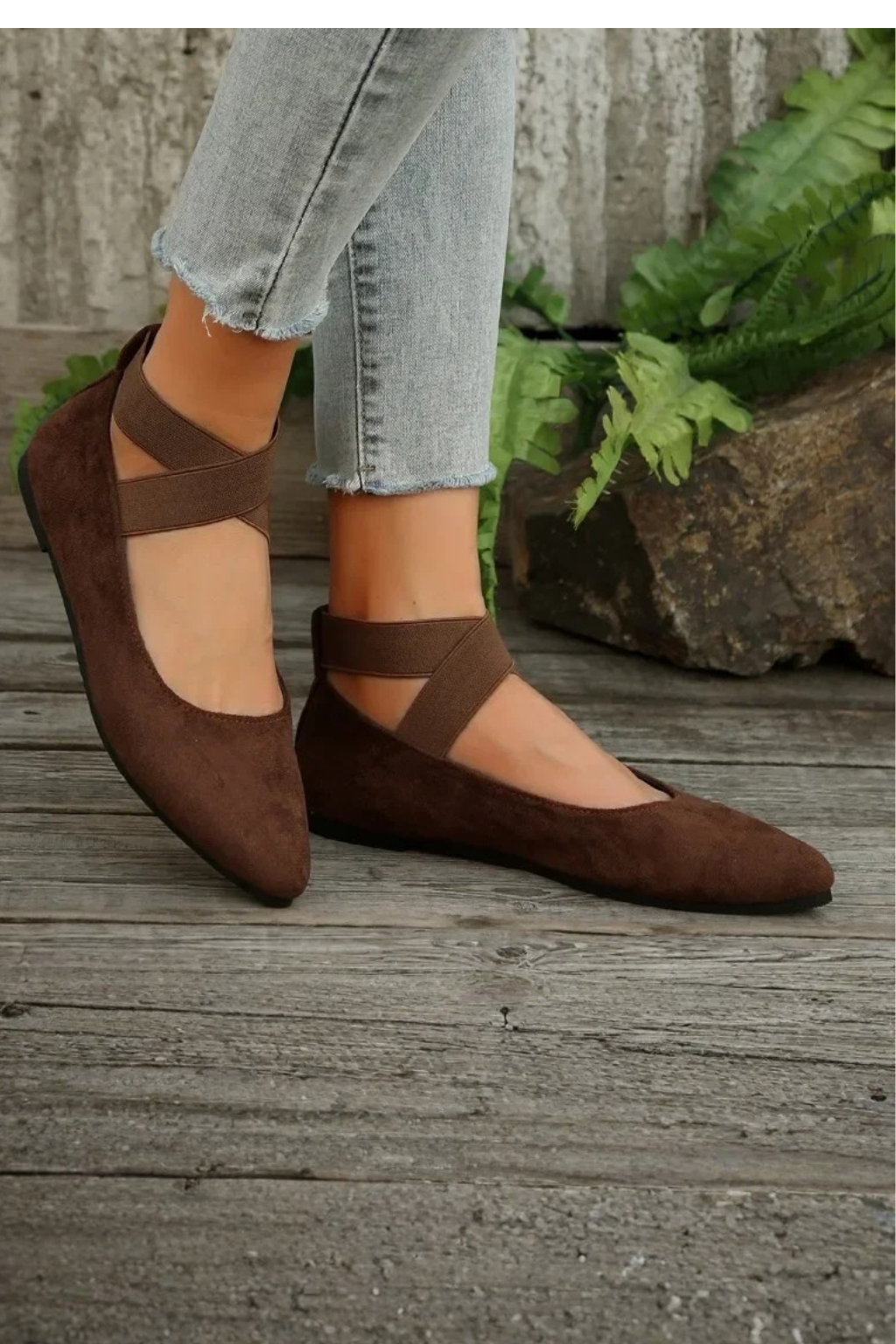 Women's Pointed Toe Ballet Flats with Cross Ankle Straps – Matte Everyday Flat Shoes