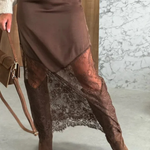 Women's Satin Asymmetric Maxi Skirt with Lace Hem – Elegant Skirt for Weddings & Evening Events
