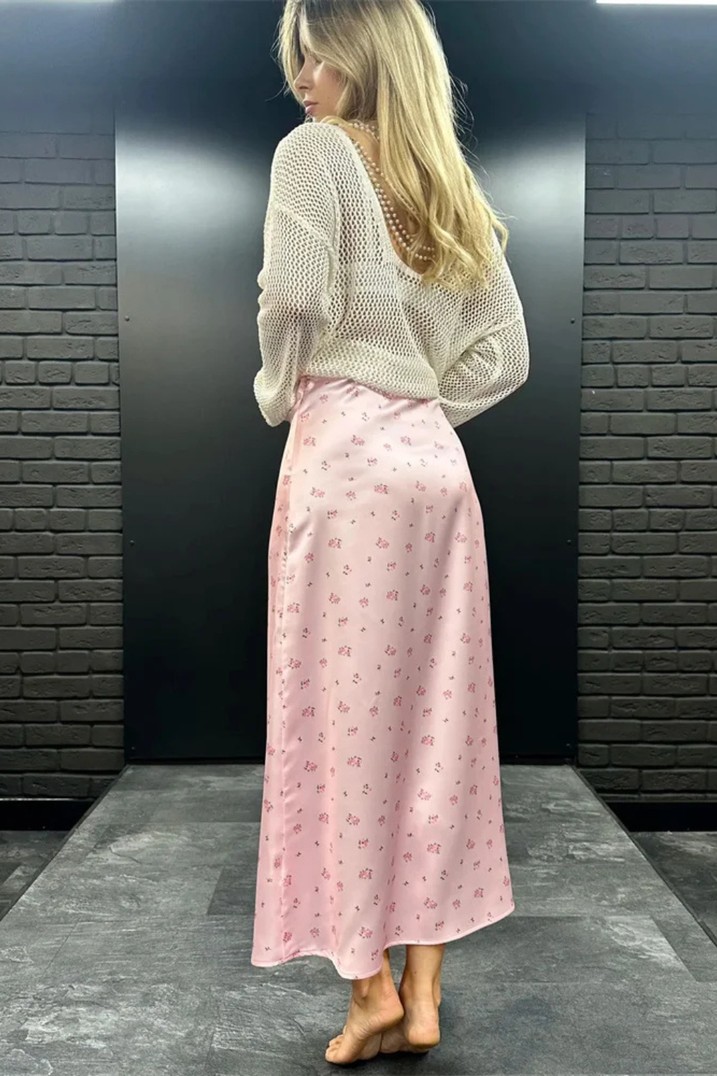 Women's Floral Satin Bias-Cut Maxi Skirt – Flowing Summer Skirt for Weddings & Garden Parties