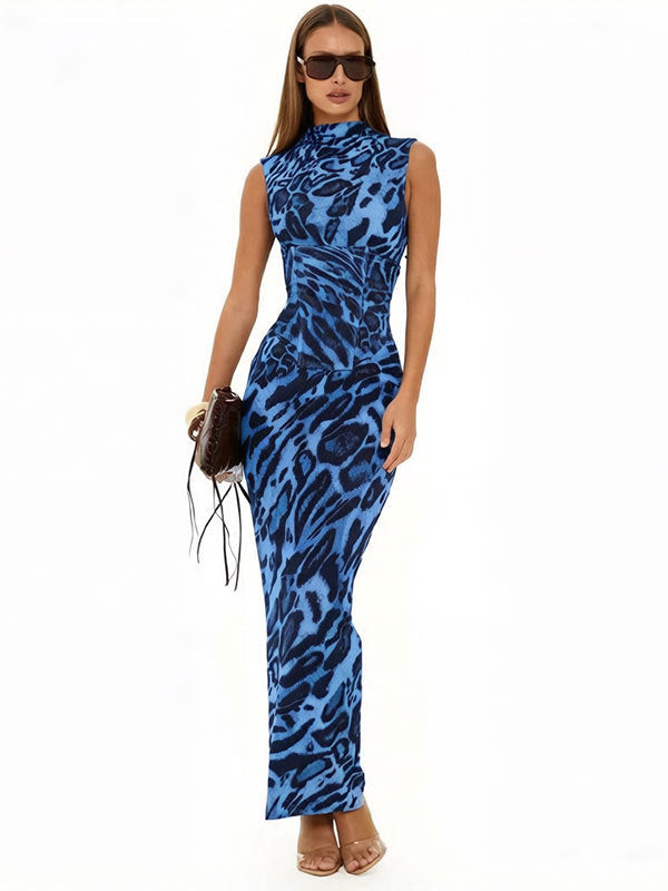 Women's Leopard Print Bodycon Maxi Dress – Fitted Evening Dress for Parties & Nights Out