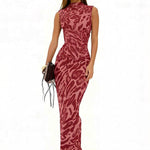 Women's Leopard Print Bodycon Maxi Dress – Fitted Evening Dress for Parties & Nights Out