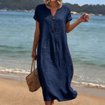 Women's Linen-Look Midi Dress – Casual Relaxed Summer Day Dress for Weekend & Holidays