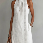 Women's Halter Neck Midi Dress with Lace Trim & Side Splits – Sleeveless Summer Dress
