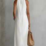 Women's Halter Neck Midi Dress with Lace Trim & Side Splits – Sleeveless Summer Dress