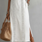 Women's Halter Neck Midi Dress with Lace Trim & Side Splits – Sleeveless Summer Dress