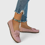 Women's Suede Leather Moccasin Loafers with Bow & Tassel – Flat Slip-On Shoes for Everyday