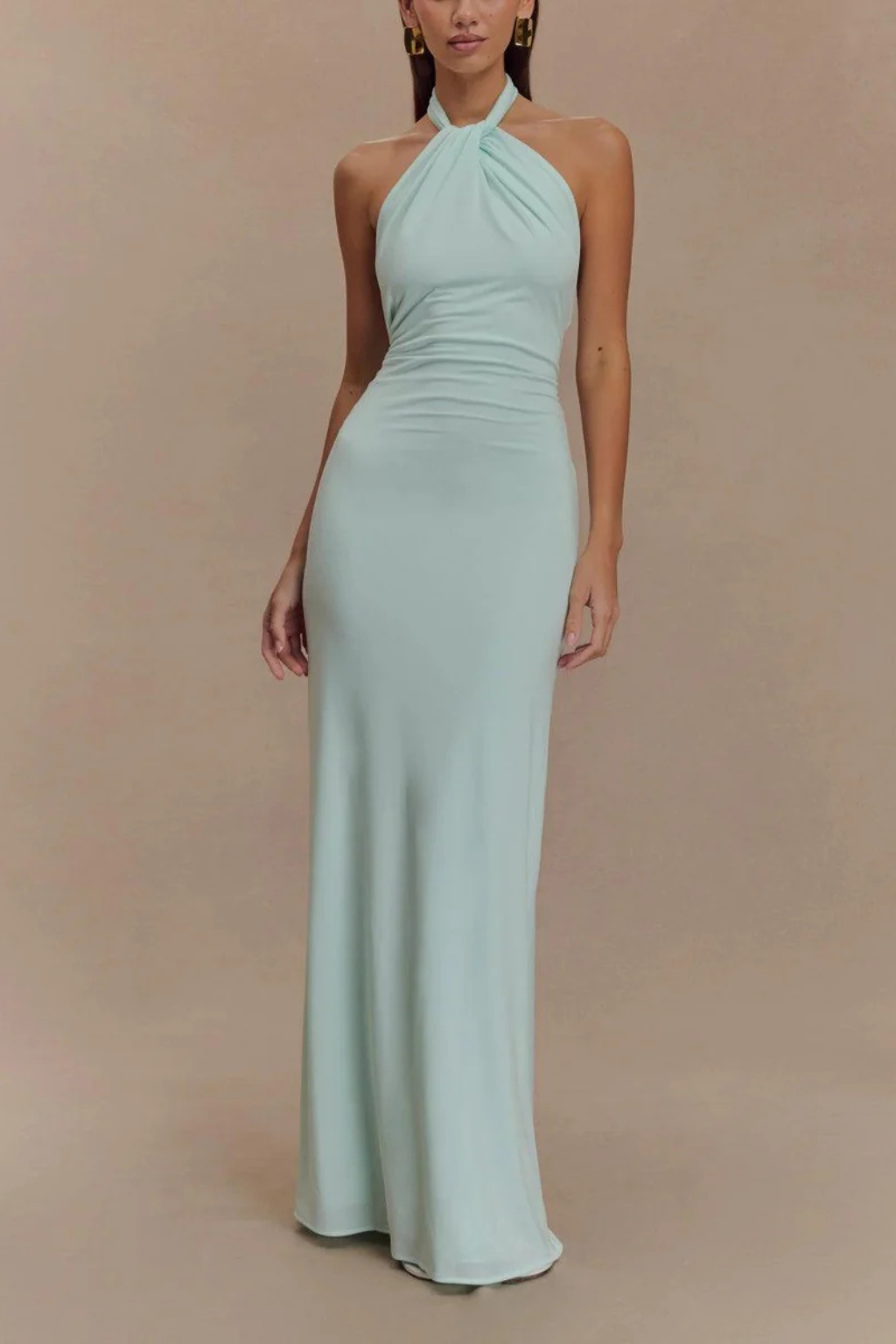 Women's Halter Neck Twist Knot Bodycon Maxi Dress – Open Back Wedding Guest & Formal Dress