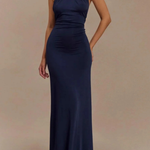 Women's Halter Neck Twist Knot Bodycon Maxi Dress – Open Back Wedding Guest & Formal Dress