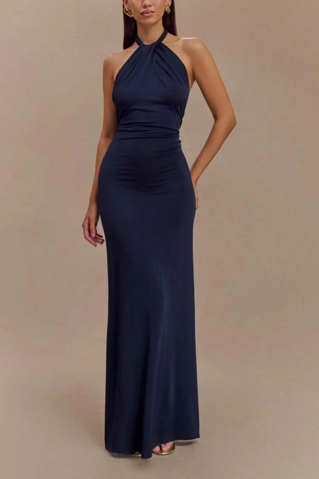 Women's Halter Neck Twist Knot Bodycon Maxi Dress – Open Back Wedding Guest & Formal Dress