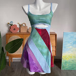 Women's Patchwork Cut-Out Mini Dress – Statement Party Dress for Evenings Out & Celebrations