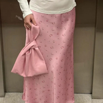 Women's Floral Satin Bias-Cut Maxi Skirt – Flowing Summer Skirt for Weddings & Garden Parties