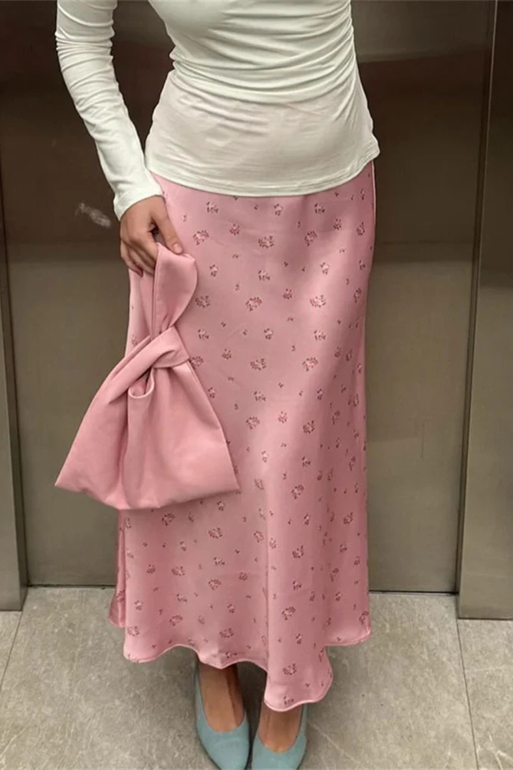 Women's Floral Satin Bias-Cut Maxi Skirt – Flowing Summer Skirt for Weddings & Garden Parties