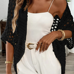 Women's Short Sleeve Crochet Cardigan – Open-Front Cropped Summer Cover-Up