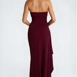 Women's Strapless Twisted Bodice Maxi Dress with High Slit – Formal Evening and Wedding Guest Gown