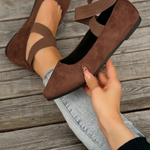 Women's Pointed Toe Ballet Flats with Cross Ankle Straps – Matte Everyday Flat Shoes