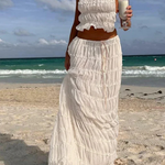 Women's Ruched Halter Crop Top and Maxi Skirt Set – Two-Piece Summer Co-Ord Outfit