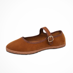 Women's Round Toe Mary Jane Ballet Flats with Buckle Strap – Suede-Look Everyday Flats