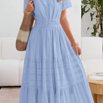 Women's Tiered Flutter Sleeve Maxi Dress – Flowing Summer Evening & Occasion Dress