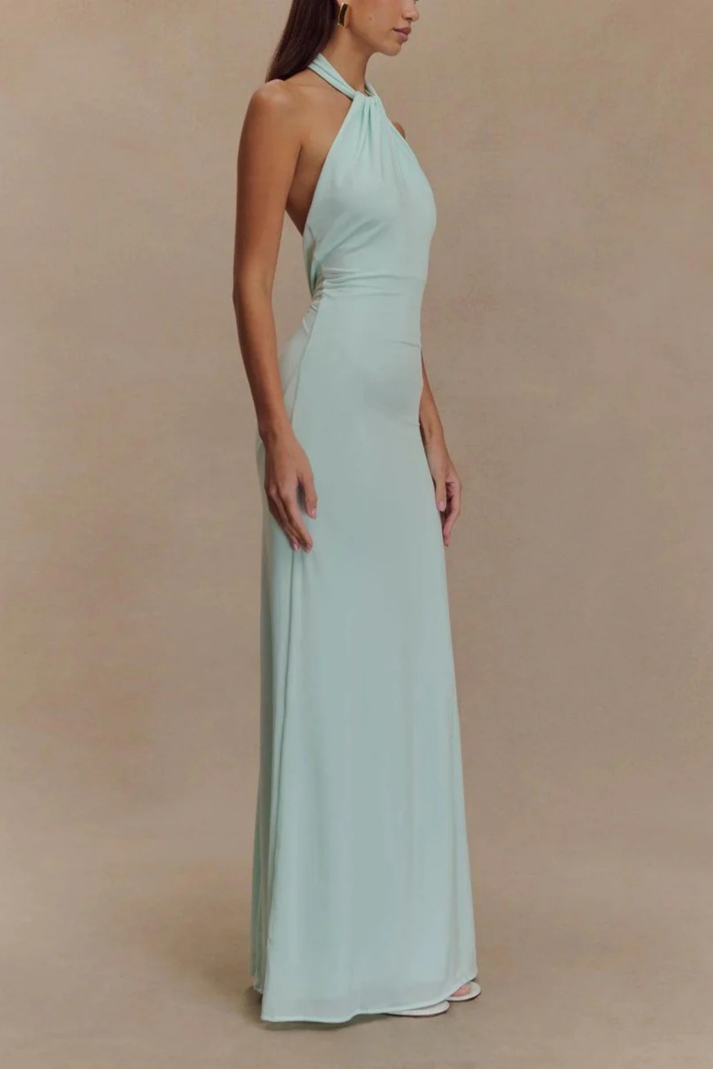 Women's Halter Neck Twist Knot Bodycon Maxi Dress – Open Back Wedding Guest & Formal Dress