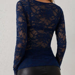 Women's Lace Long Sleeve Bodysuit with Plunge Neckline – Fitted Top for Evenings Out