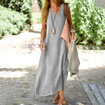 Women's Linen-Look Maxi Dress – Relaxed Flowing Summer Dress for Beach, Holiday & Everyday