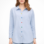 Women's Oversized Striped Button-Down Denim Shirt – Long Sleeve Casual Shirt