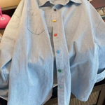 Women's Oversized Striped Button-Down Denim Shirt – Long Sleeve Casual Shirt