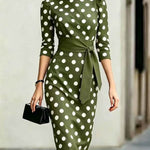 Women's Polka Dot Midi Dress – Elegant Day Dress for Brunch, Garden Parties & Race Days