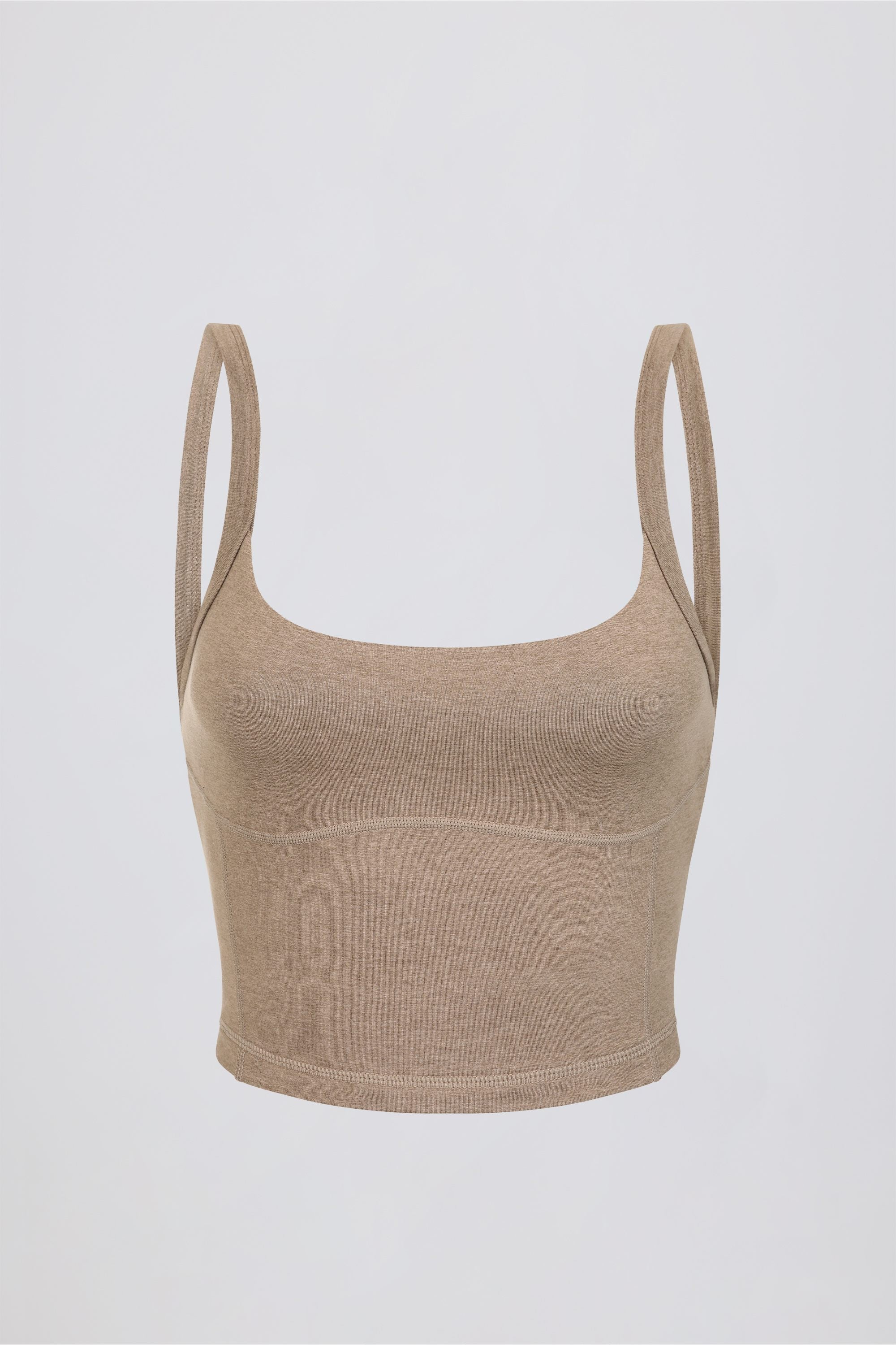 Women's Brown Marl Cropped Tank Top – Stretch Jersey Sleeveless Summer Top