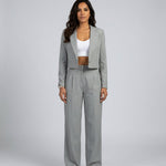 Women's Pinstripe Blazer & Wide Leg Pants Co-ord Set – Tailored Two-Piece Suit